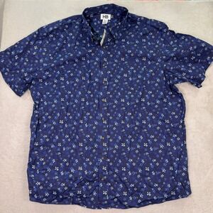 NEW Harbor Bay Mens 3XLT Button Down Shirt Big Tall Blue Floral Short Sleeve DXL